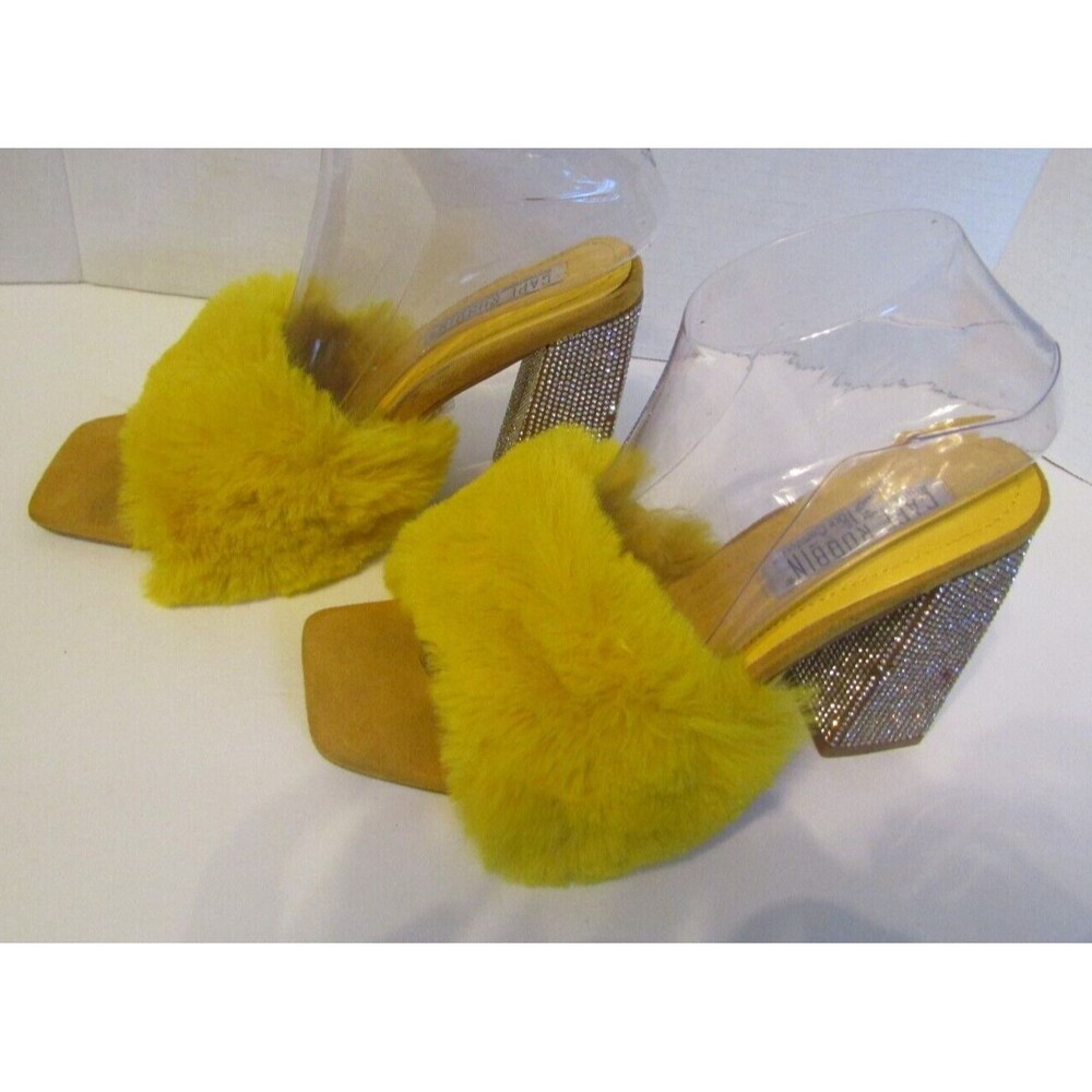 Cape Robbin Heels Yellow Plush Fluffy Rhinestone Heels Sherpa Mules Womens Sz 8 - Picture 6 of 10